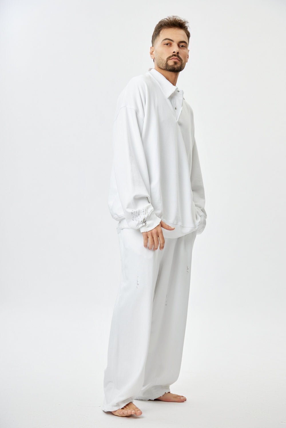 לבן TOP POLO OVER SIZE