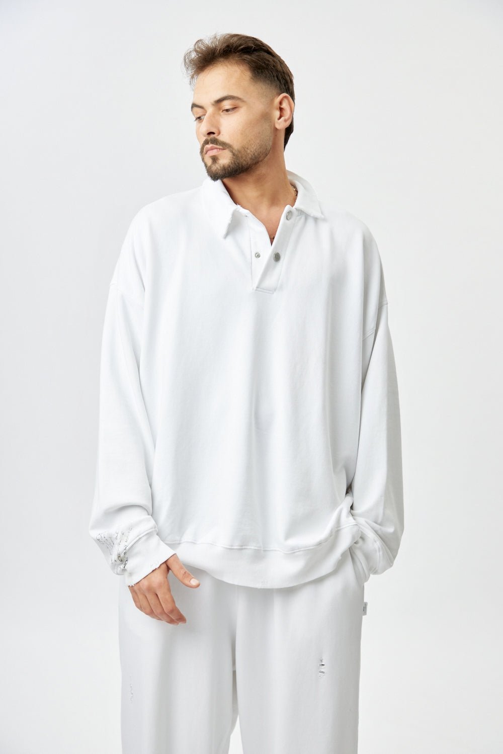 לבן TOP POLO OVER SIZE