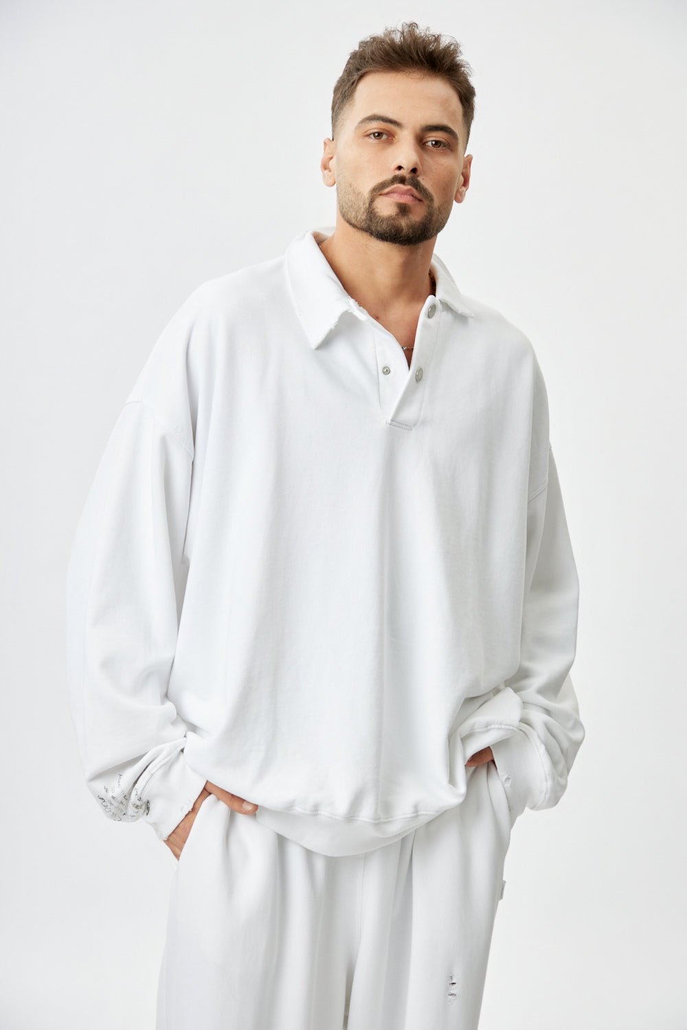 לבן TOP POLO OVER SIZE