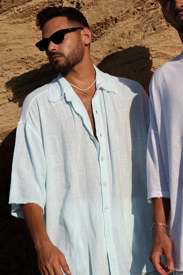 אקווה COTTON מכופתרת קצרה פשתן