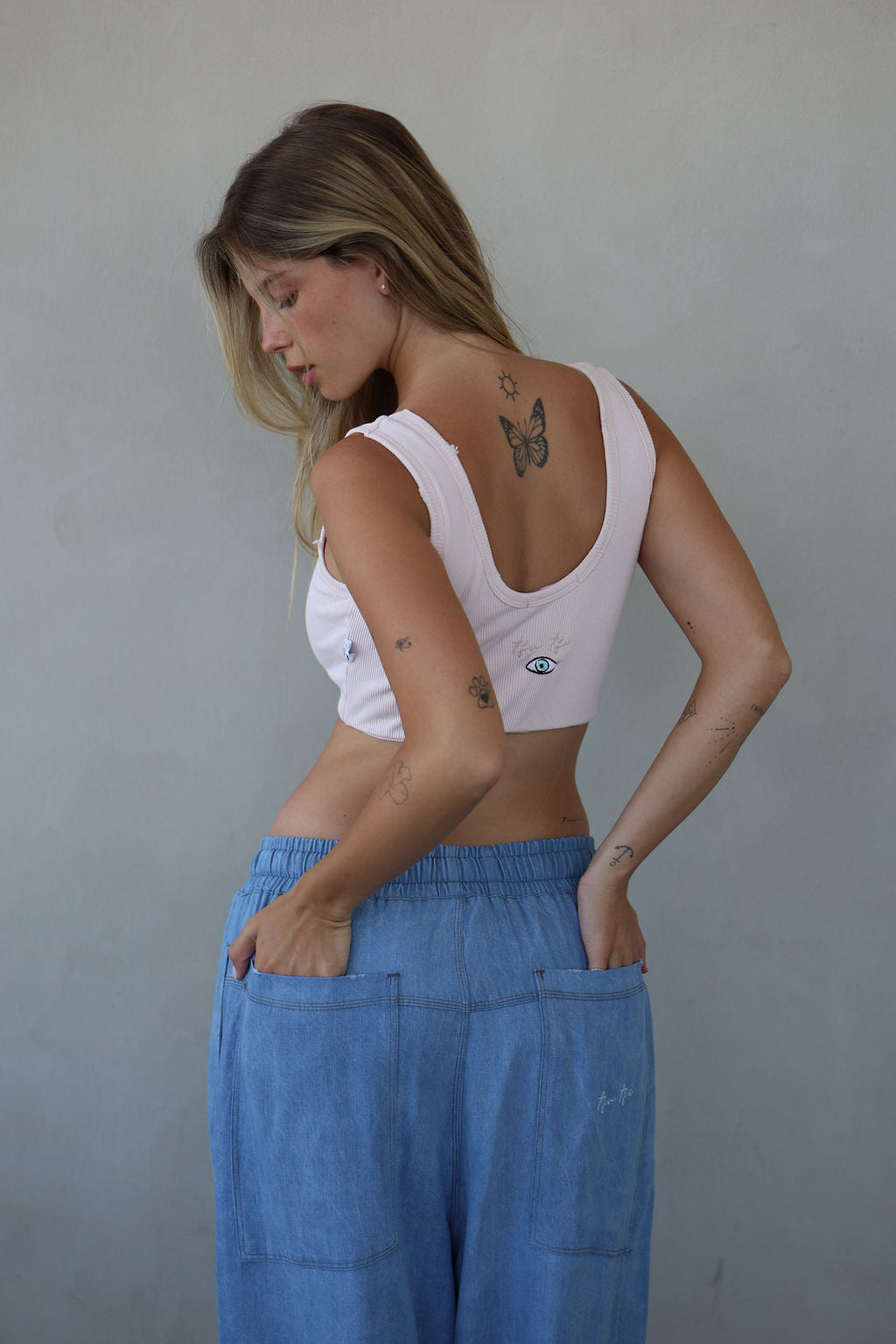 ורוד RIB T טופ נשים