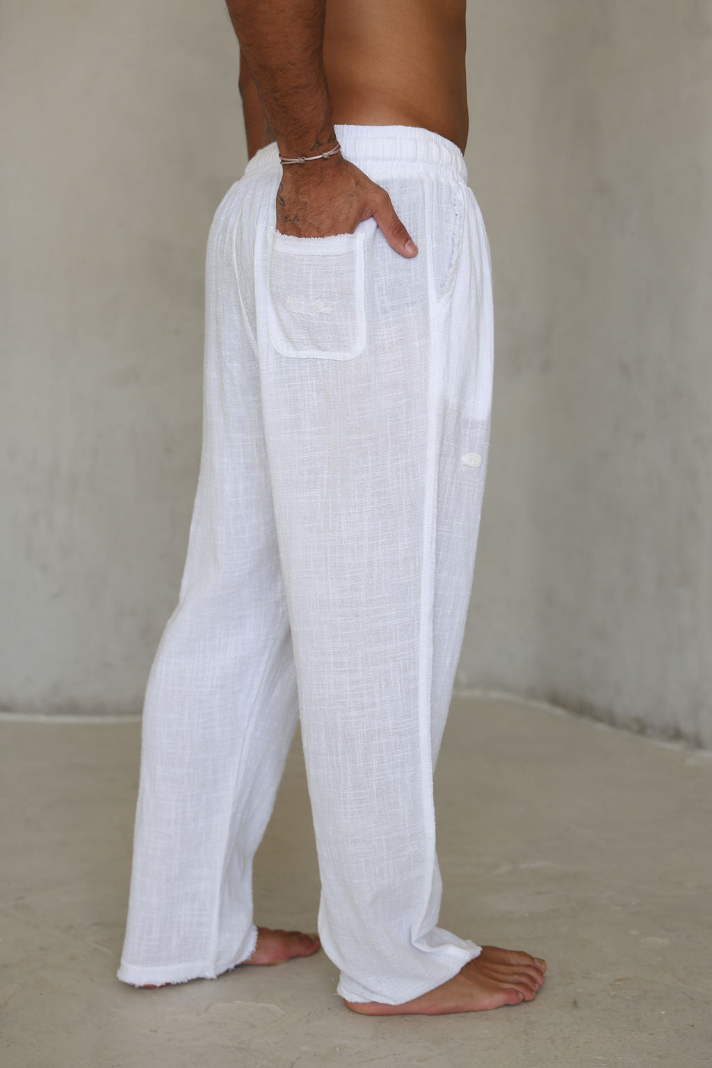 לבן COTTON מכנס פשתן