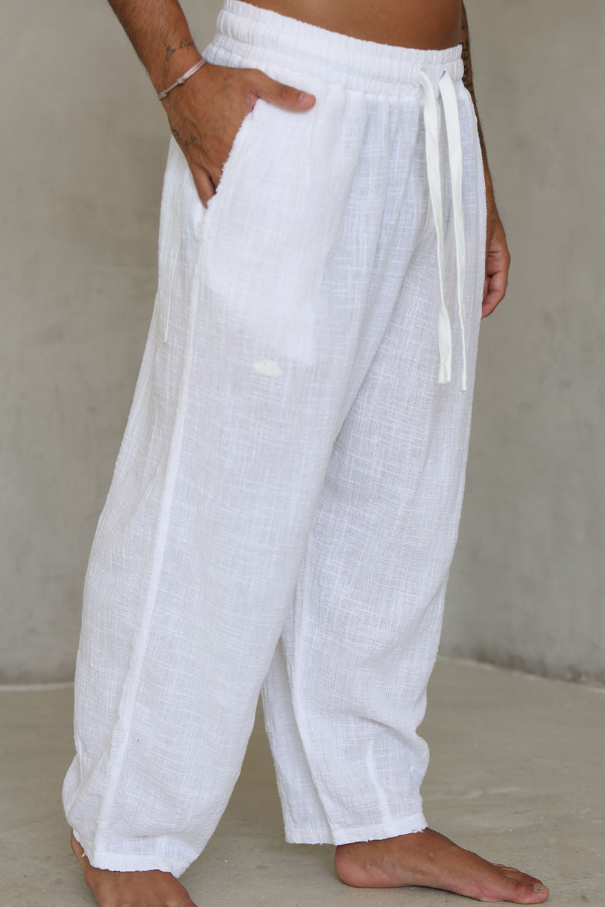 לבן OVERSIZE COTTON מכנס פשתן