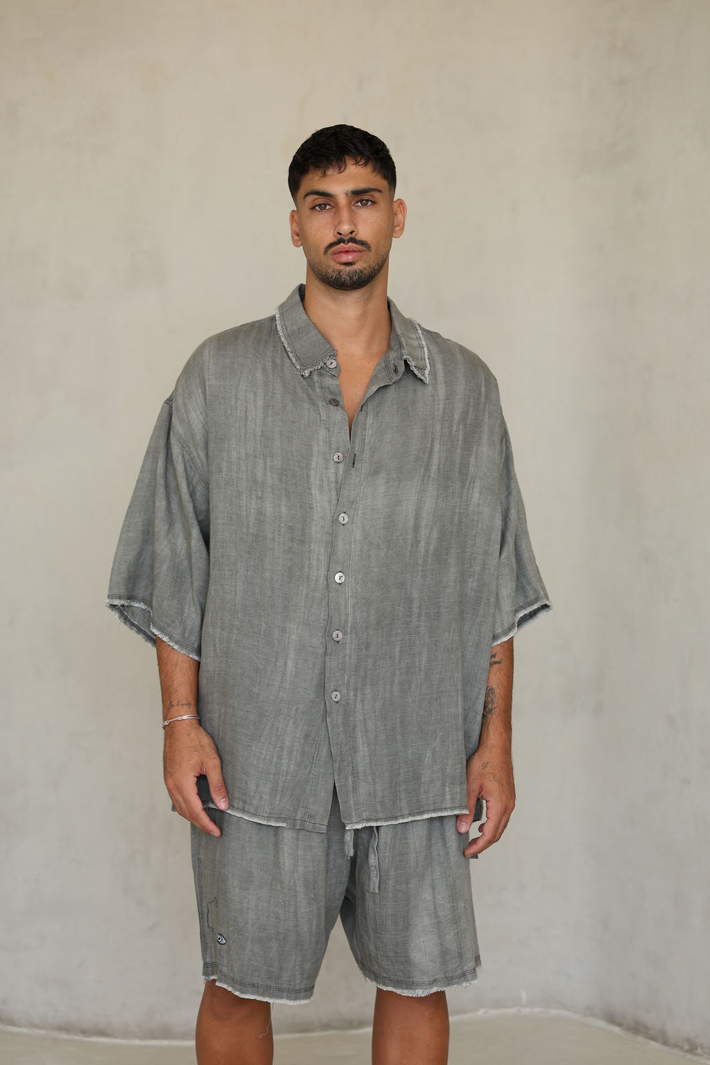 אפור LINEN מכנס ברמודה