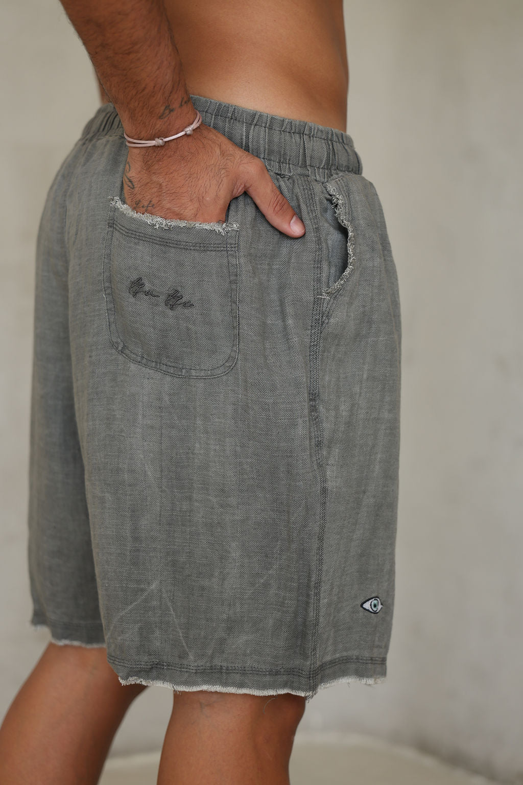 אפור LINEN מכנס ברמודה