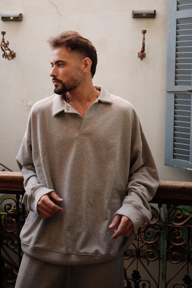 אפור מלאנג' TOP POLO OVER SIZE