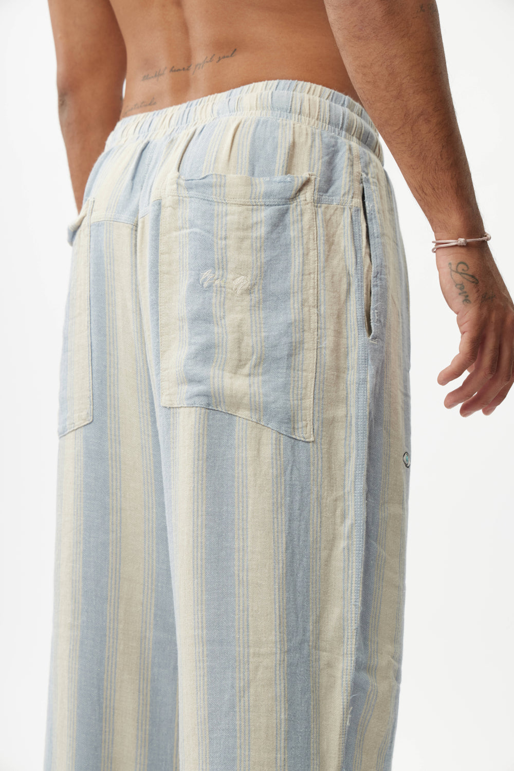 תכלת פסים בז' OVER SIZE SOFT מכנס פשתן