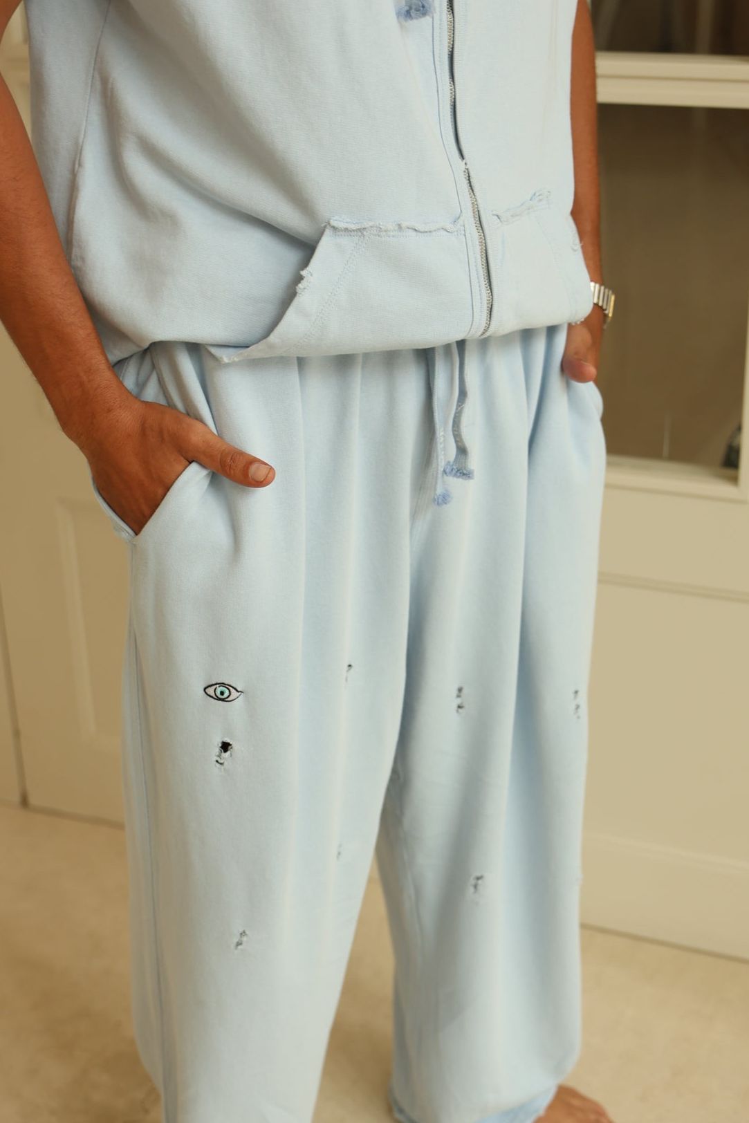 תכלת HOLES מכנס
