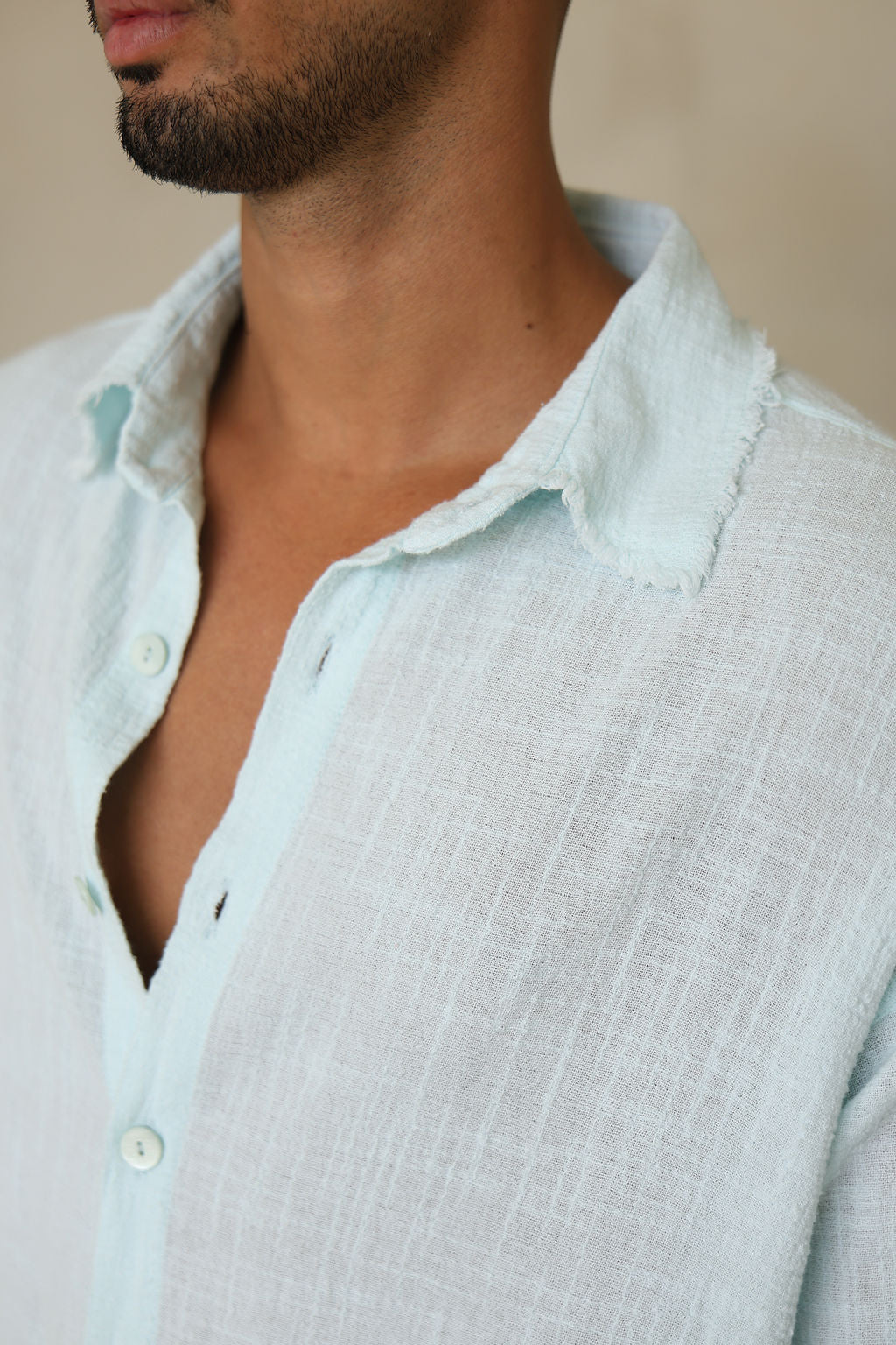 אקווה COTTON מכופתרת קצרה פשתן