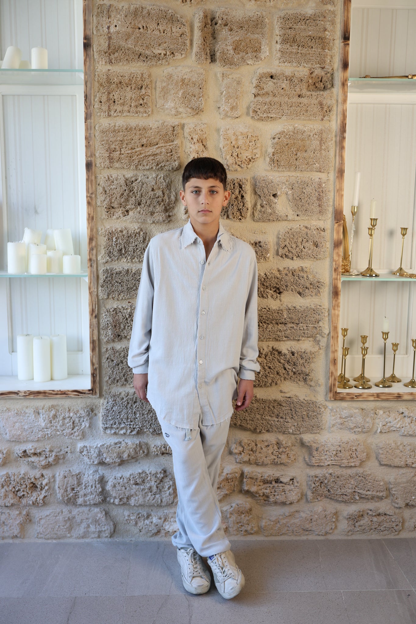 אפור אייס SOFT YOUNG מכופתרת פשתן
