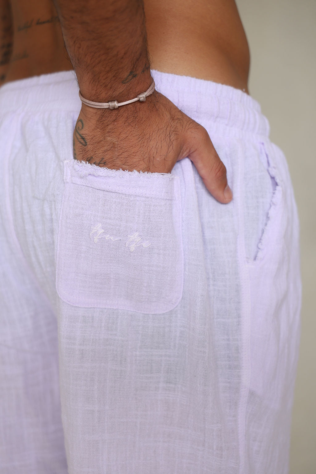 סגול COTTON מכנס ברמודה פשתן