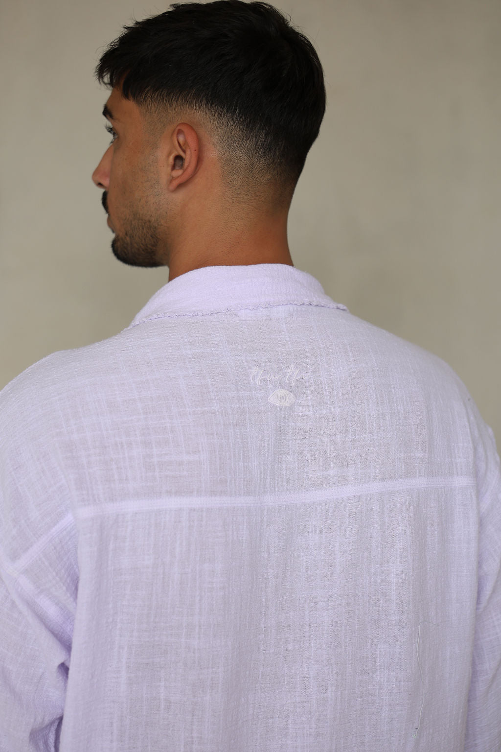 סגול COTTON מכופתרת קצרה פשתן