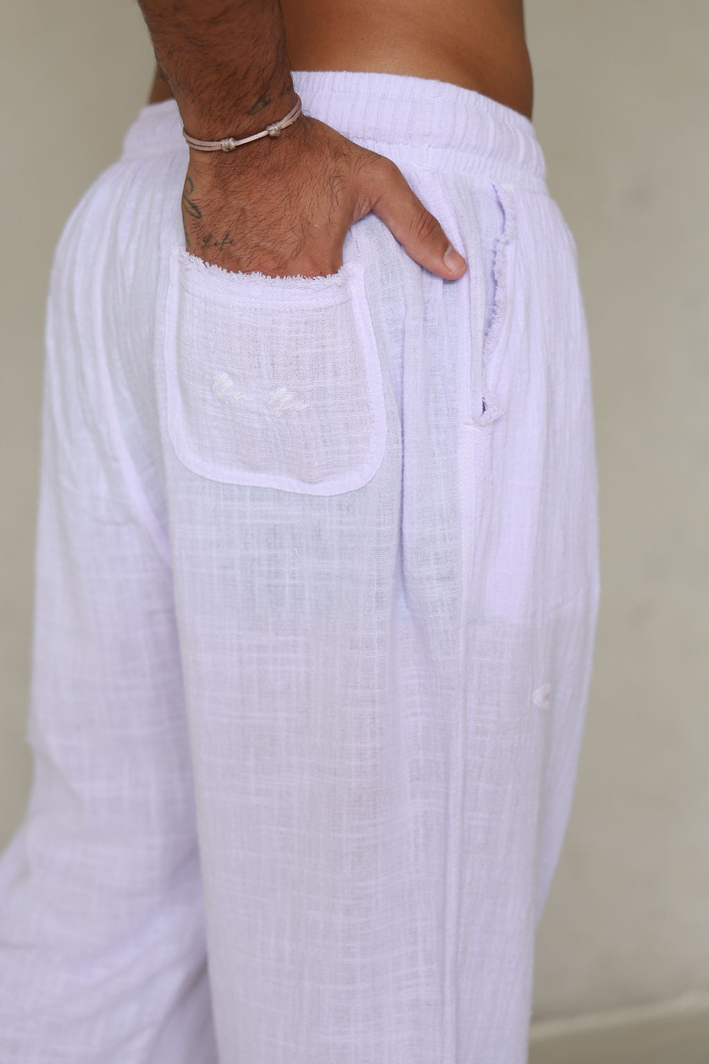 סגול COTTON מכנס פשתן