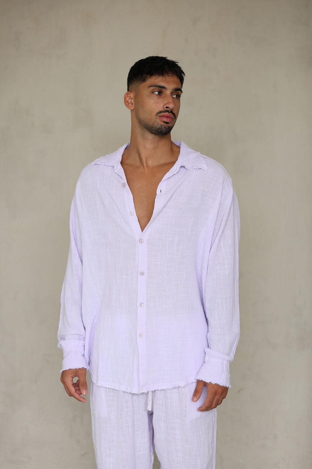 סגול COTTON מכופתרת פשתן