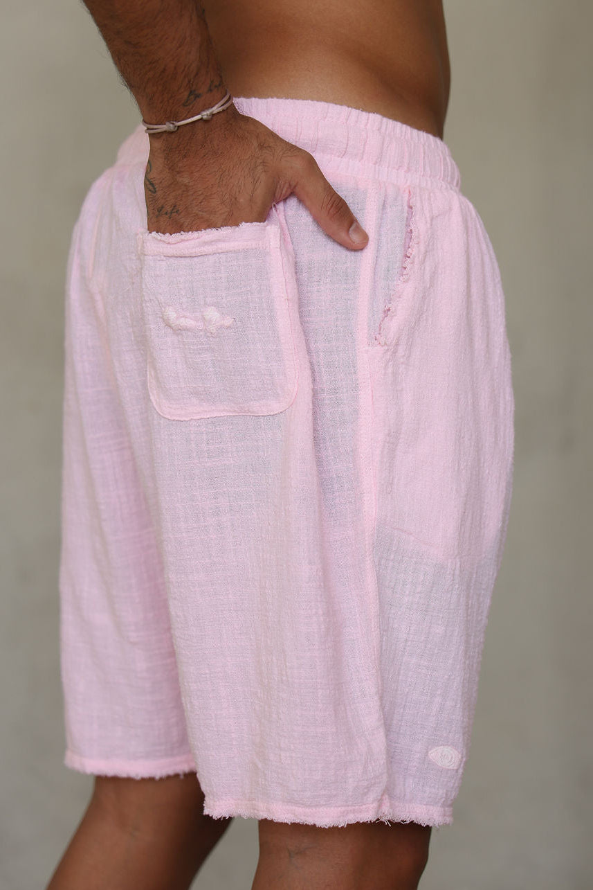ורוד בהיר COTTON מכנס ברמודה פשתן