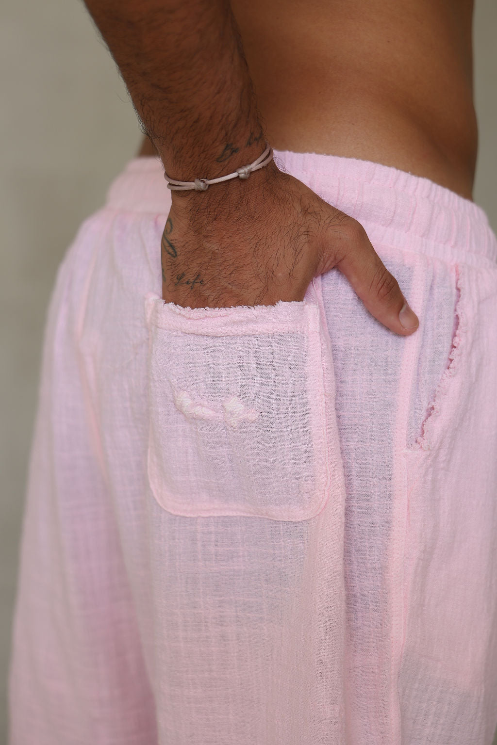 ורוד בהיר COTTON מכנס ברמודה פשתן