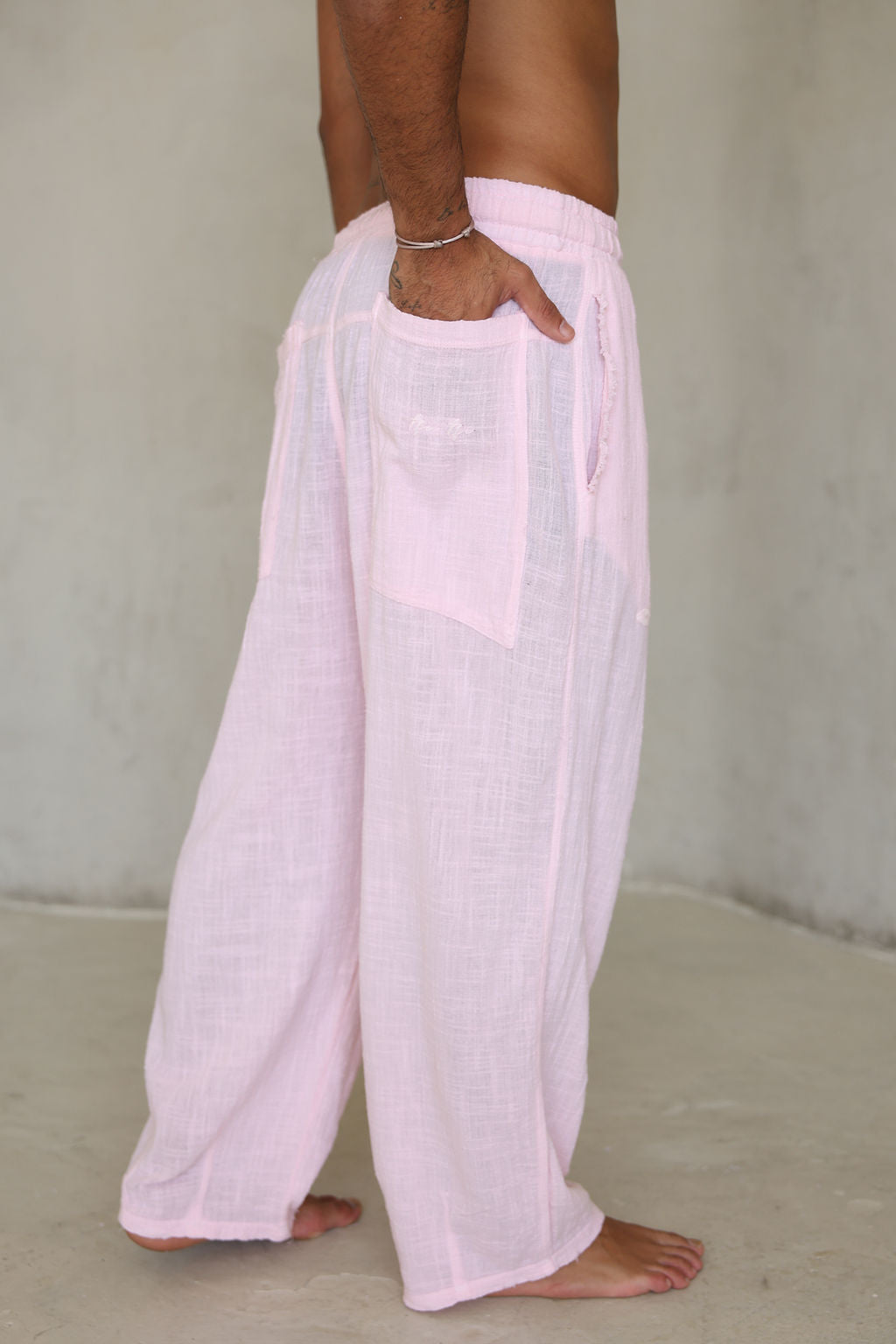 ורוד בהיר  OVERSIZE COTTON מכנס פשתן