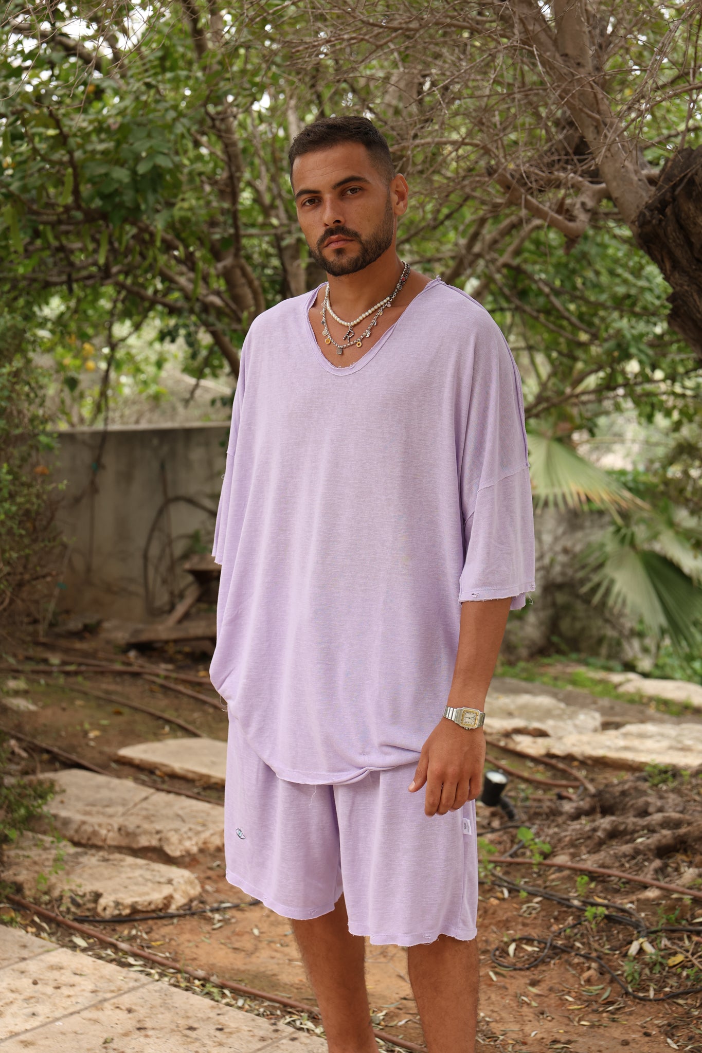 סגול OVER SIZE U חולצת