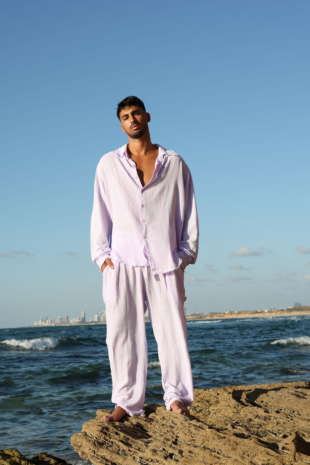 סגול COTTON מכופתרת פשתן