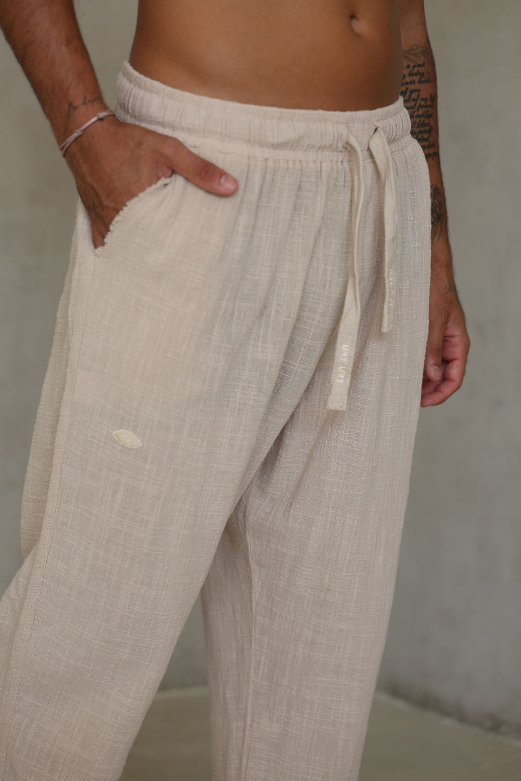 בז’ COTTON מכנס פשתן