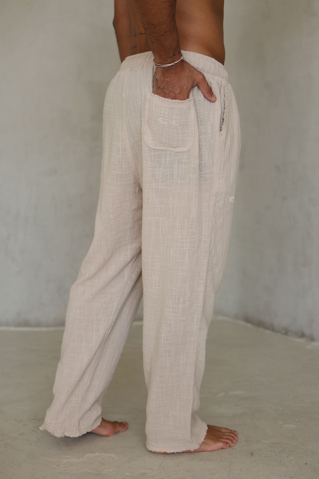 בז’ COTTON מכנס פשתן