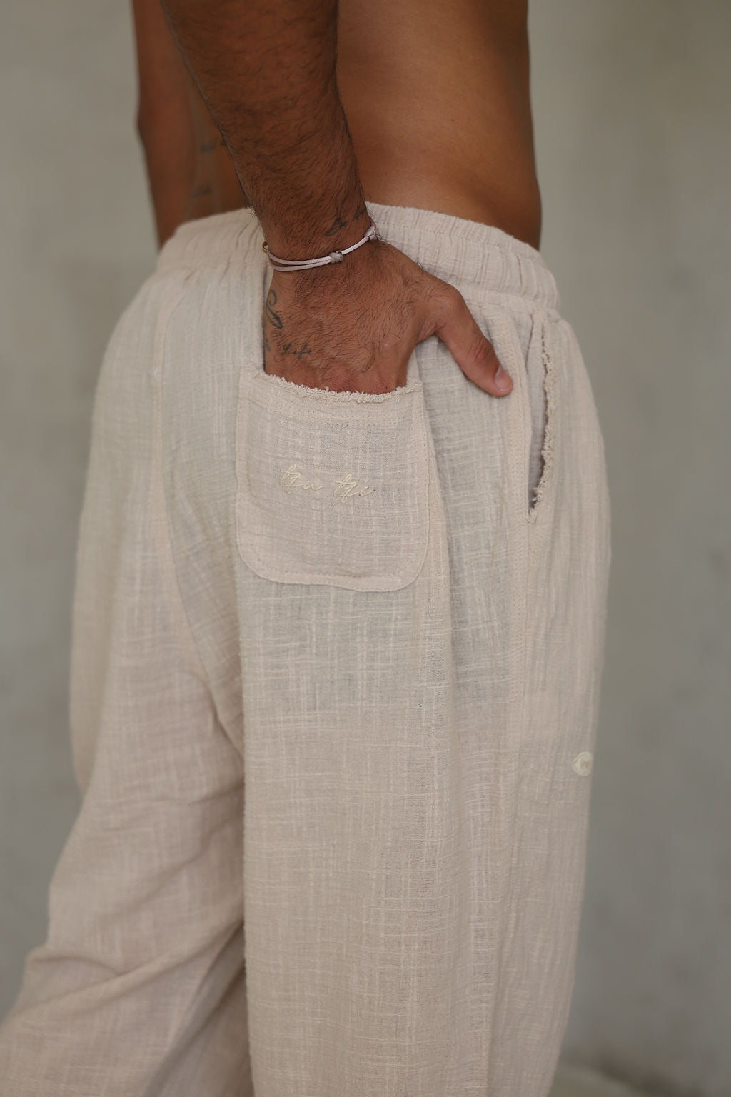 בז’ COTTON מכנס פשתן