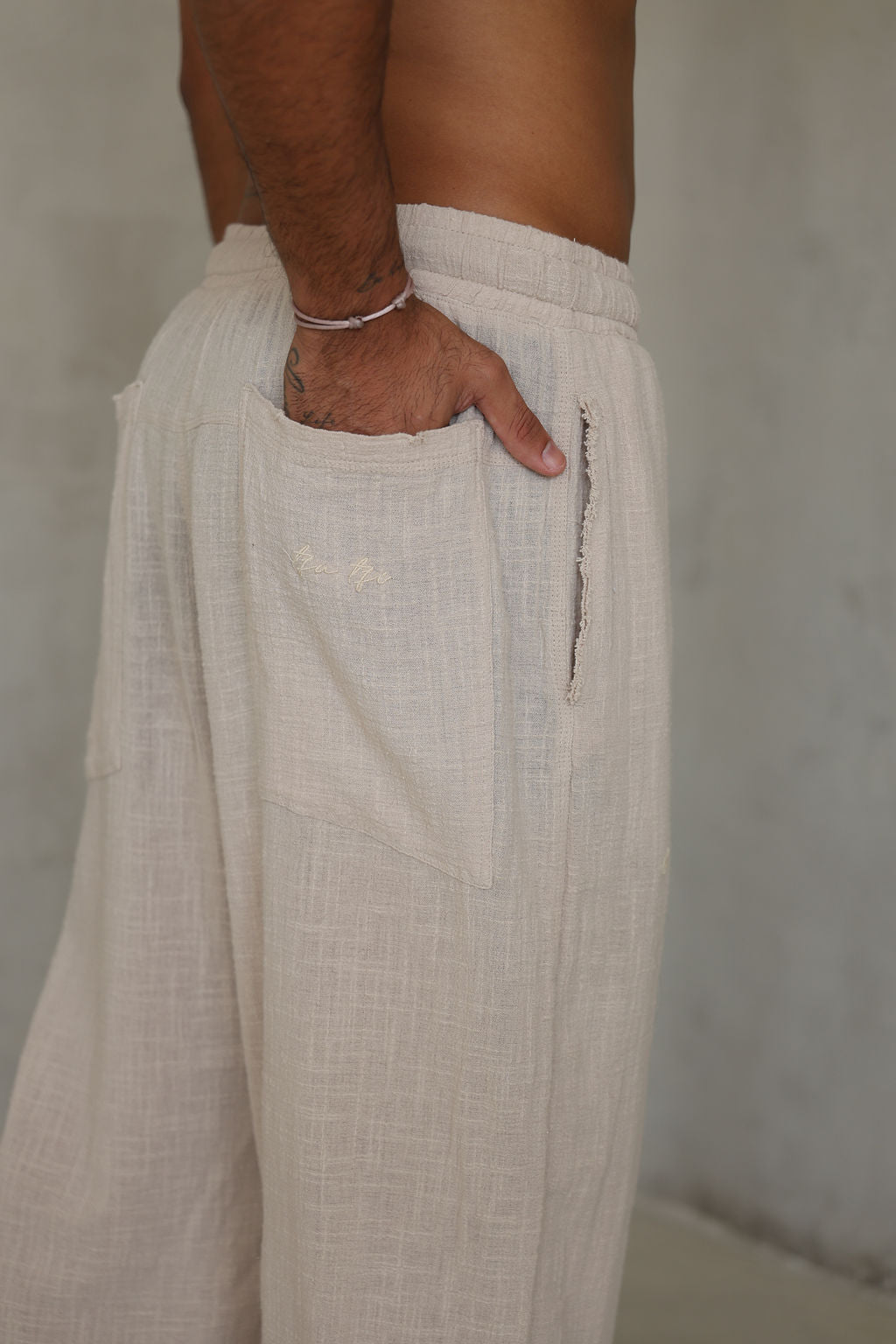 בז’  OVERSIZE COTTON מכנס פשתן