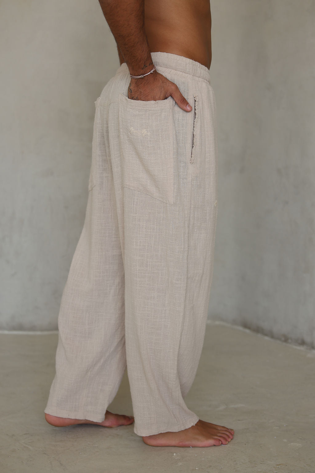 בז’  OVERSIZE COTTON מכנס פשתן