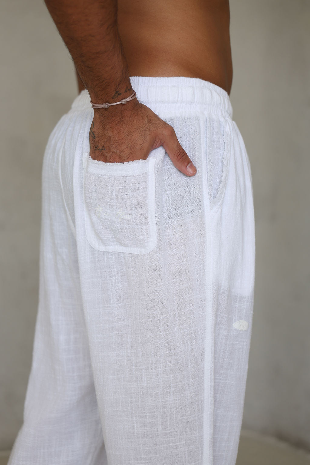 לבן COTTON מכנס פשתן