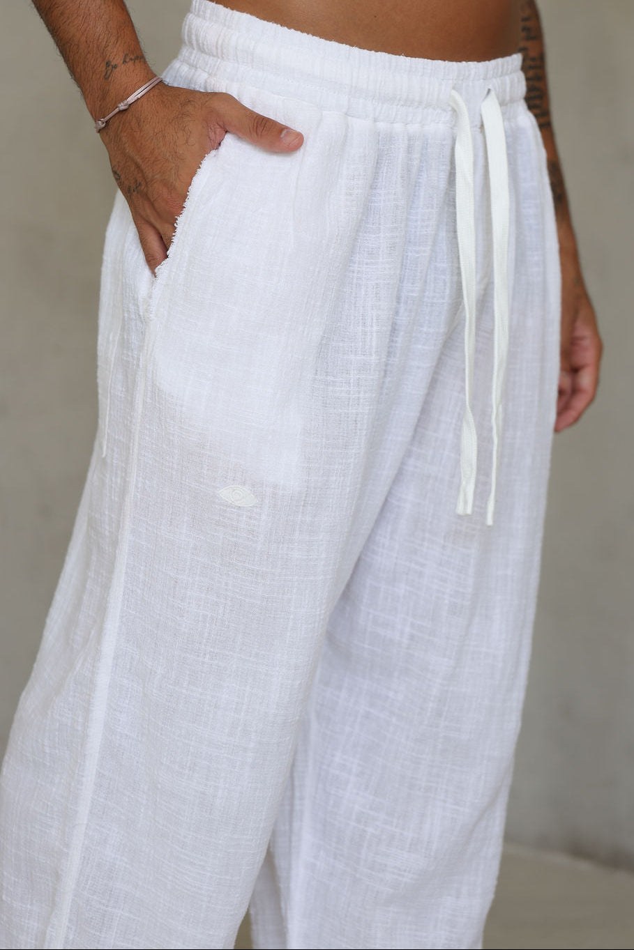 לבן OVERSIZE COTTON מכנס פשתן