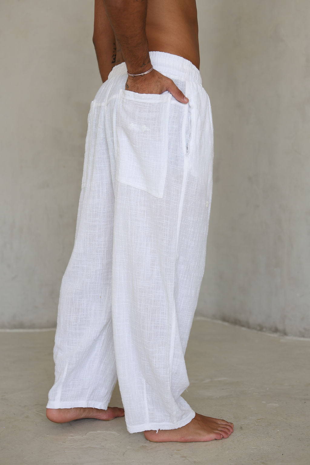 לבן OVERSIZE COTTON מכנס פשתן