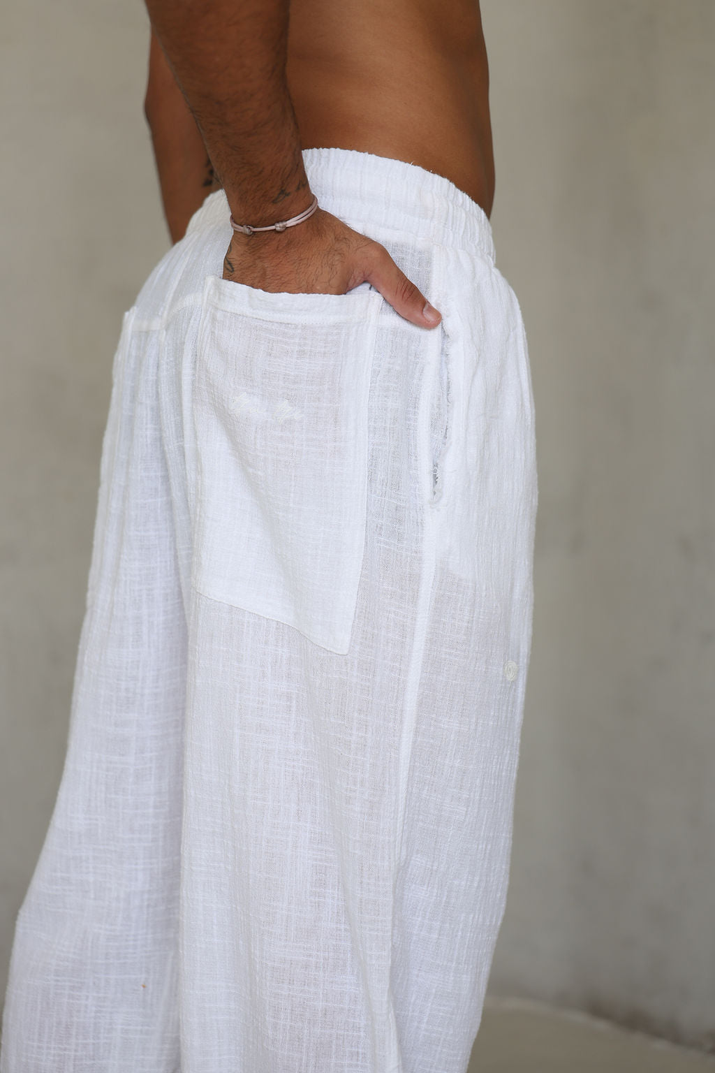 לבן OVERSIZE COTTON מכנס פשתן