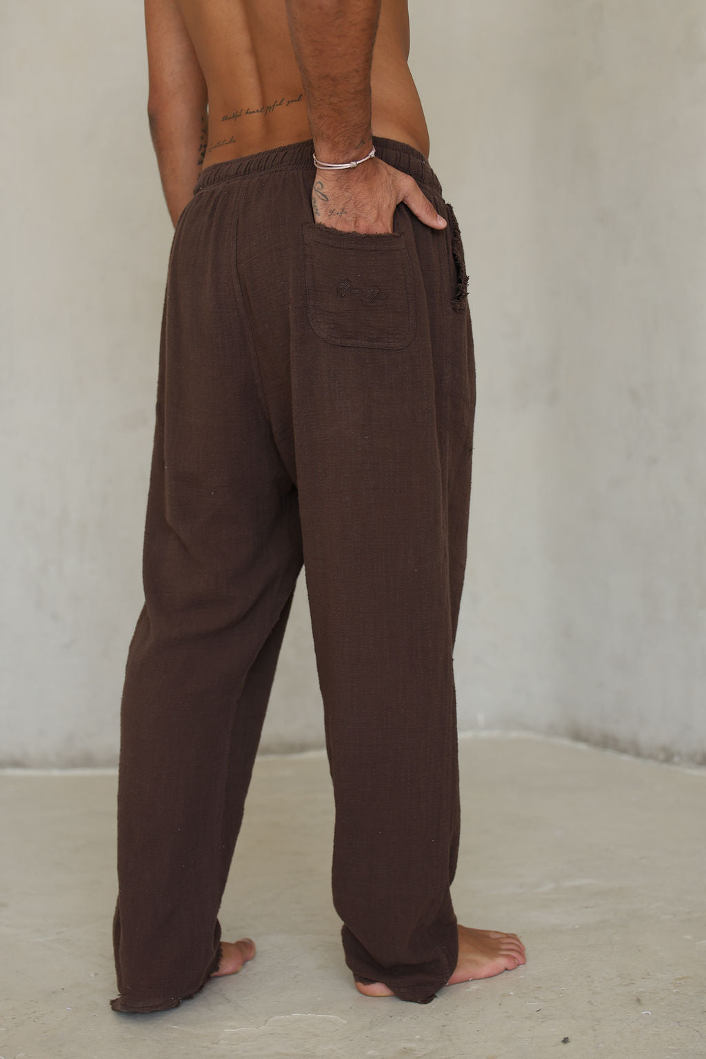 חום COTTON מכנס פשתן