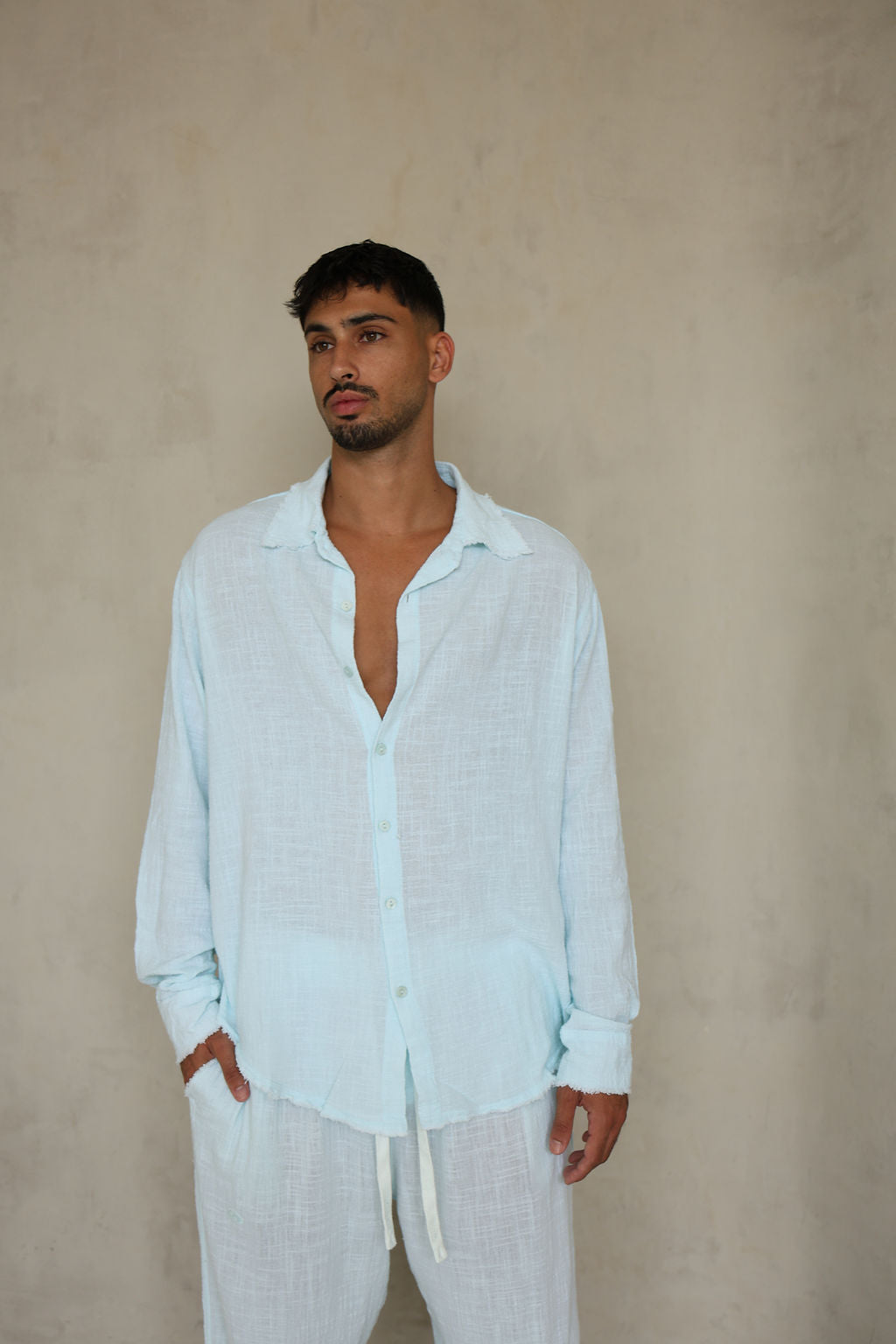 אקווה COTTON מכופתרת פשתן