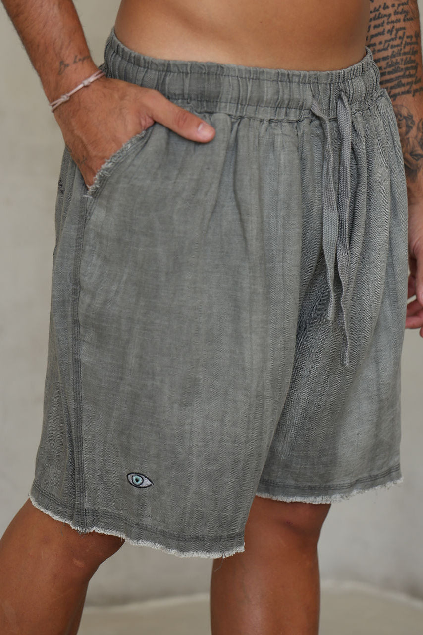 אפור LINEN מכנס ברמודה