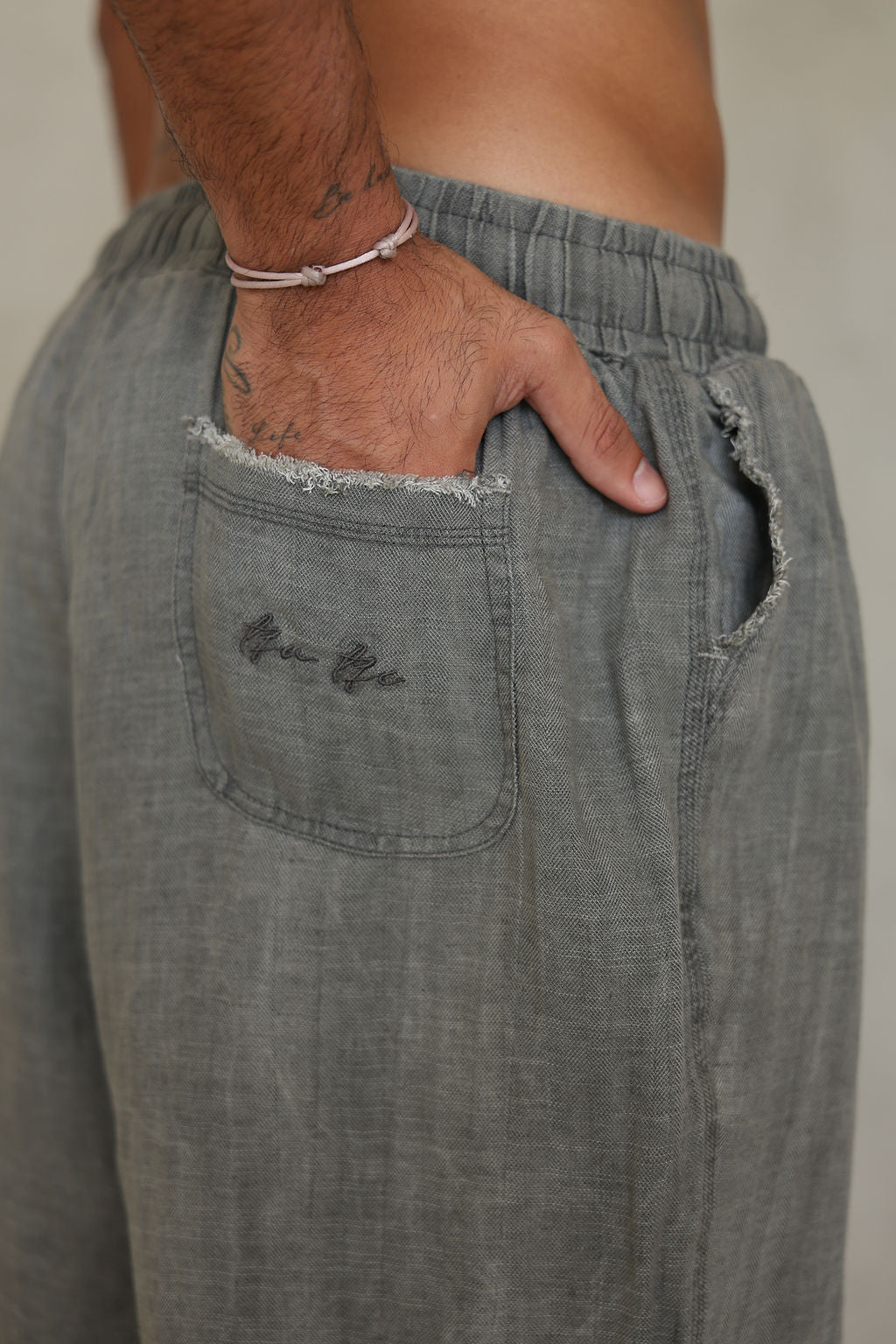 אפור LINEN מכנס ברמודה
