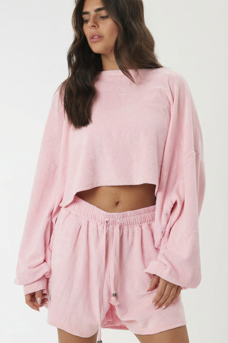 שרוול ארוך ורוד CROP TOWEL חולצת