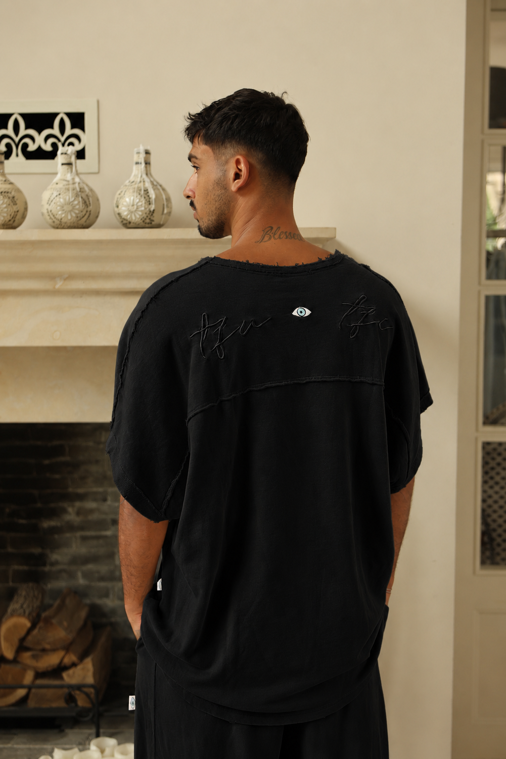 חולצת open drop shoulder שחור