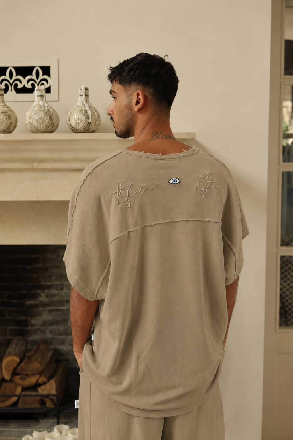 חולצת open drop shoulder זית